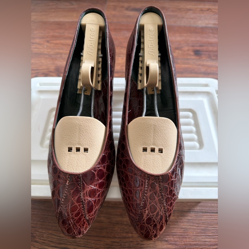 Cole Haan Italy Croc Embossed Leather Pumps Brown Size 7